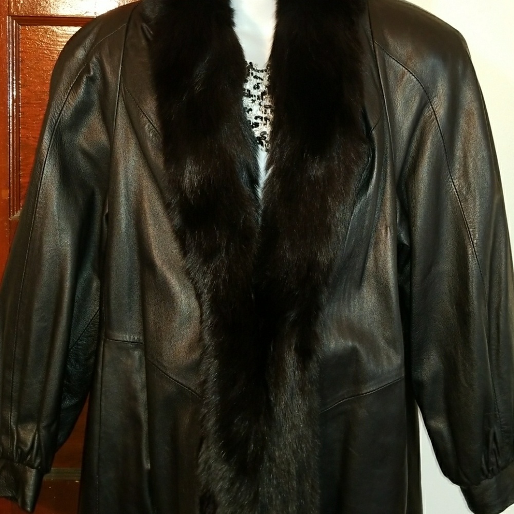 Very classy genuine leather, dyed fox coat